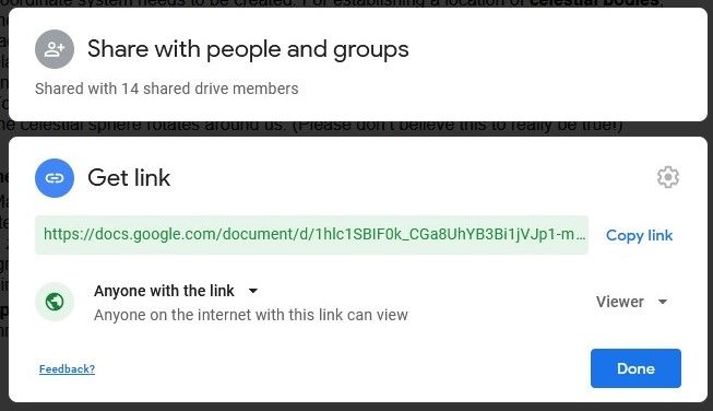 screen shot of changing permissions of google document